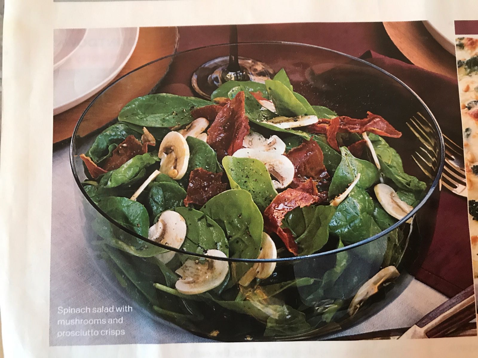 Spinach Salad with Mushrooms and Prosciutto Crisps - MyRealLifeTips