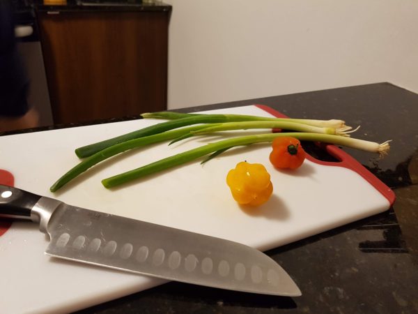 Green Onion and Scotch Bonnet Pepper for Garlic Pepper Shrimp recipe