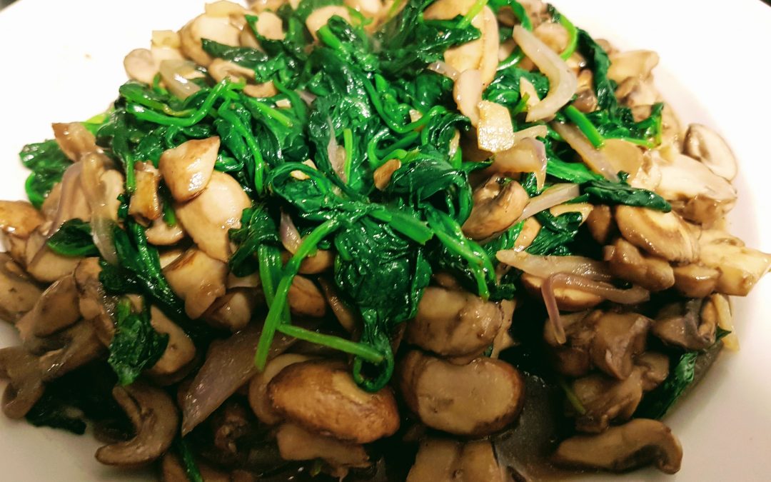 Stir-Fry Baby Kale and Spinach with Mushroom