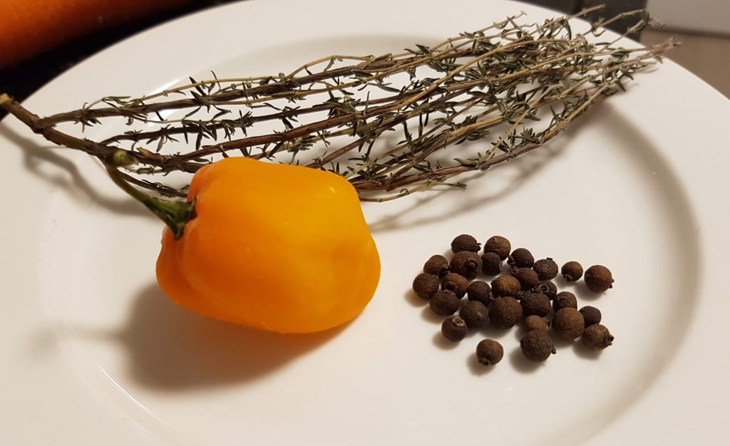 The Secret Ingredient to his Hearty and Savory Pumpkin Soup - Scotch Bonnet, Dry Thyme and Pimentos