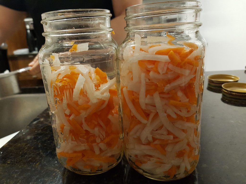 Daikon and Carrots in Mason Jars