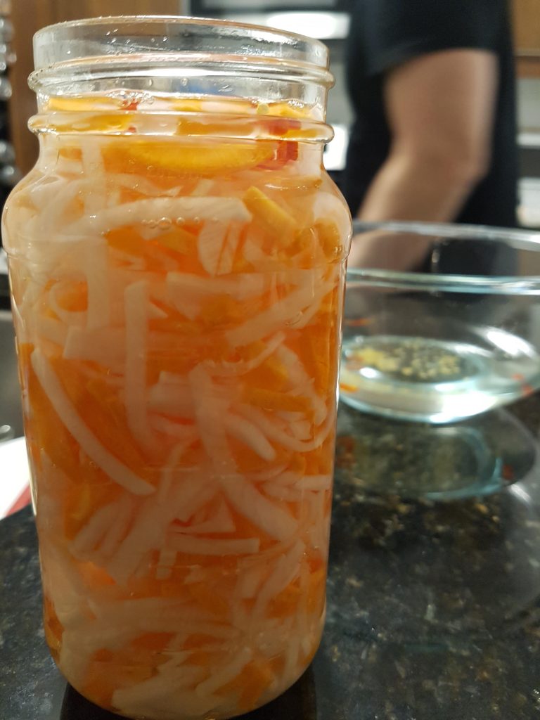 Pickled Daikon and Carrots in a Mason Jar