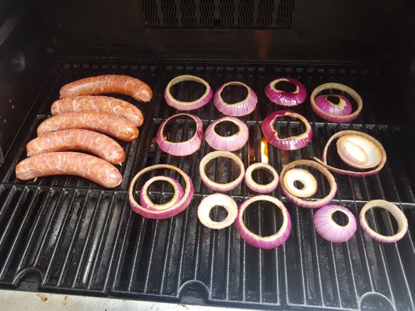 Grill Sausages and Red Onion