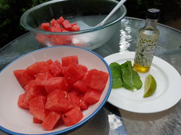 Watermelon, Olive Oil, Lime and Mint for Refreshing Watermelon Salad Recipe