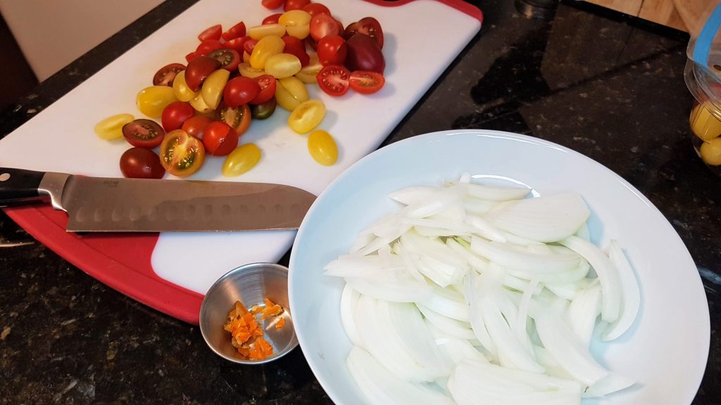 White Onions, Tomatoes and Scotch Bonnet for Fricasseed Chicken - Popular Jamaican Dish